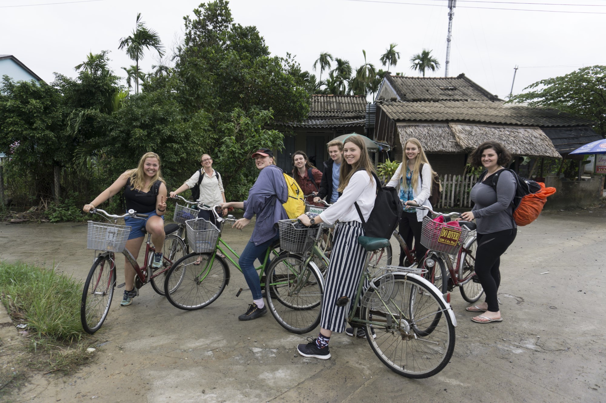 Science students riding bicycles overseas