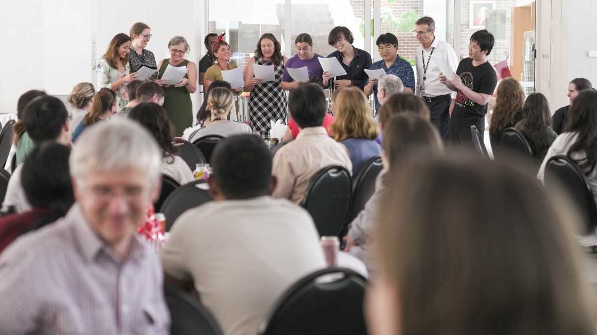 The JCSMR choir perform at an end of year event at ANU in Canberra.