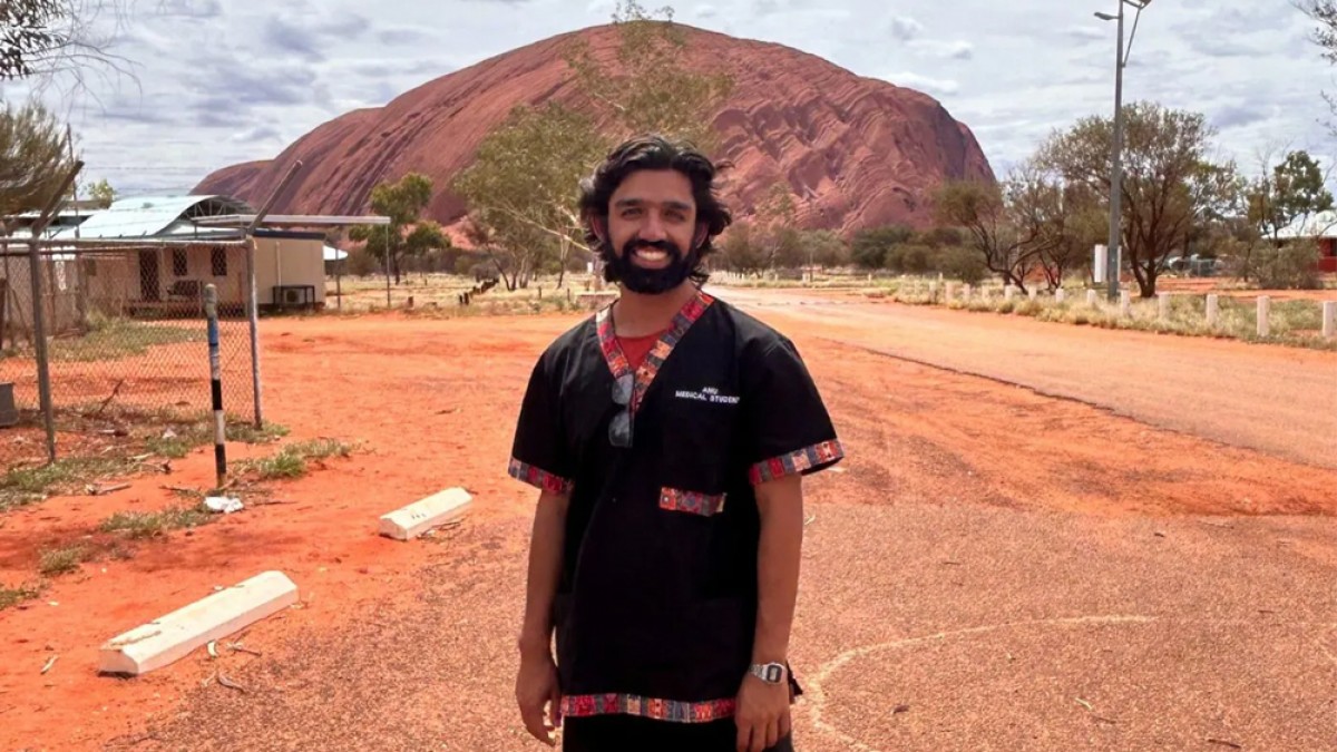 ANU medical student Atul Sharma in Mutitjulu, near Uluru