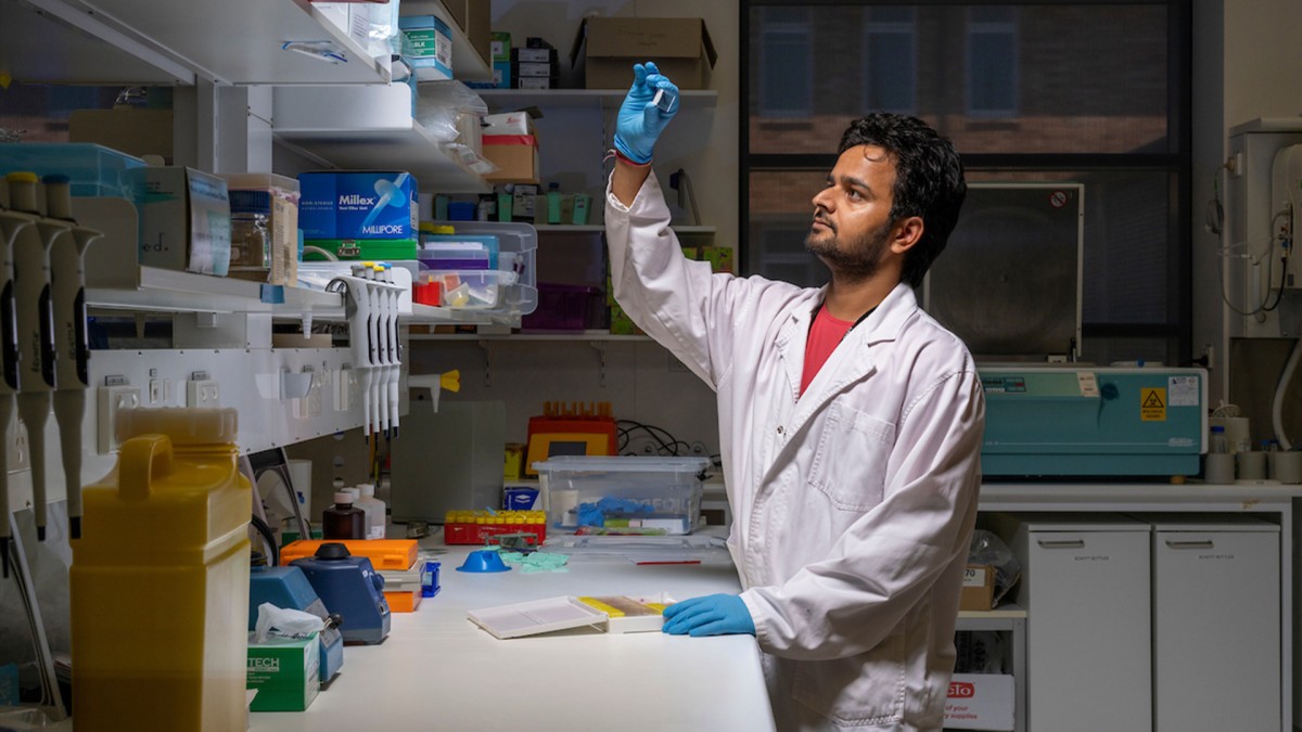 Dr Abhimanu Pandey says an immune system protein can be manipulated to help overcome bowel cancer. Photo: Jamie Kidston/ANU