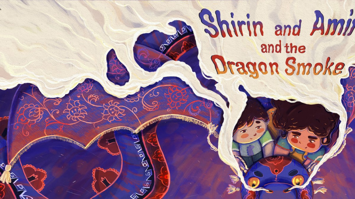 The front and back cover of Shirin and Amir and the Dragon Smoke. 