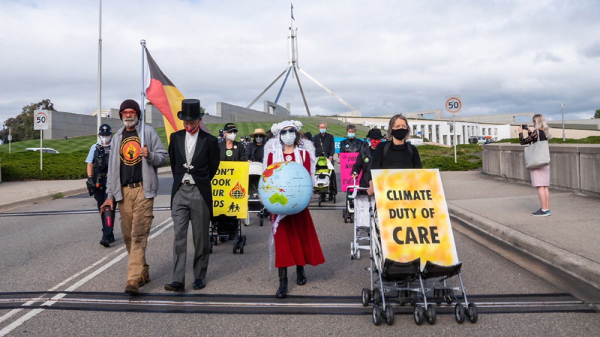 People protesting for climate action in Canberra