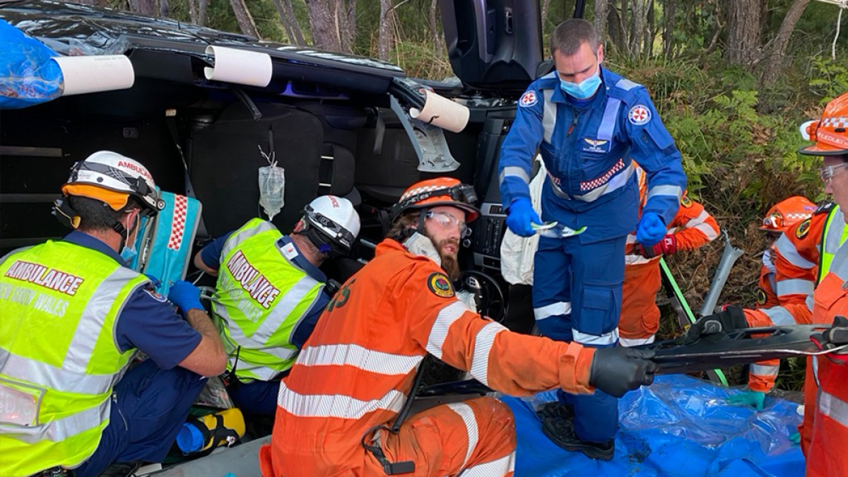 Ambulance workers at an accident