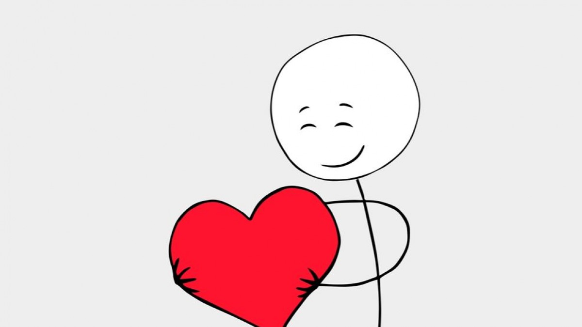 Illustrated person with a bright red heart