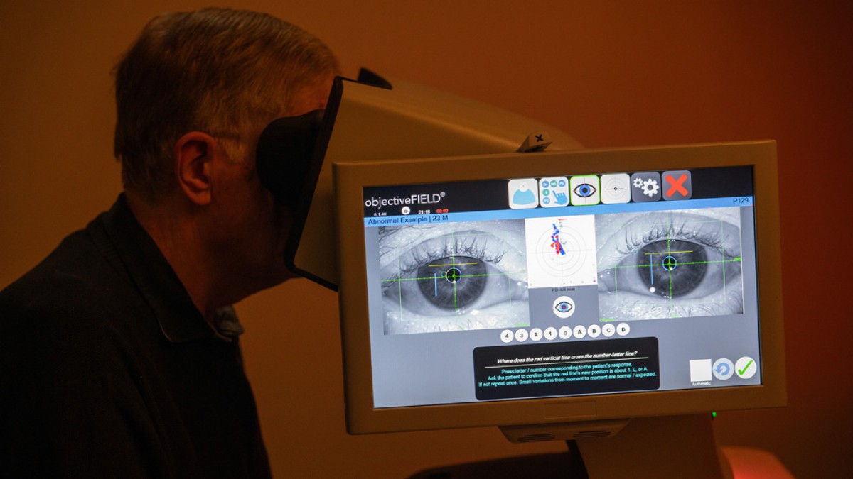 The OFA, a device which tests for vision loss, was developed by a team at ANU led by Professor Ted Maddess. Photo: Tracey Nearmy/ANU
