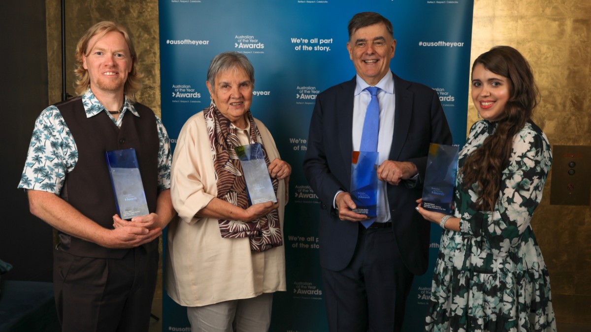 The four inspirational Canberrans – Timothy Miller, Patricia Anderson AO, Professor Brendan Murphy and Tara McClelland. Photo courtesy of Australian of the Year Awards