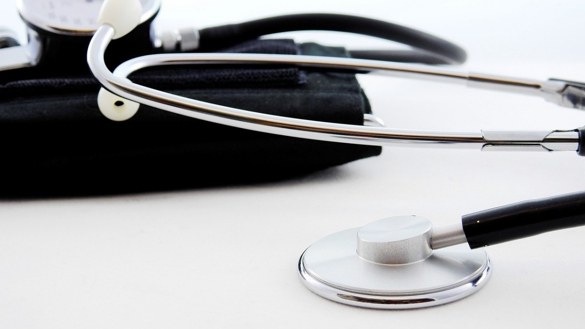 A stethoscope on a table.