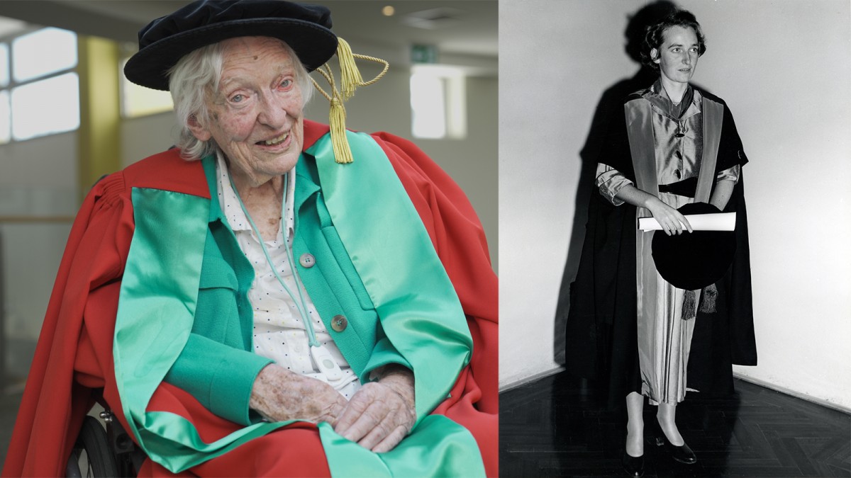 Rosamond Mason (nee Eccles) at her PhD graduation in 1955.